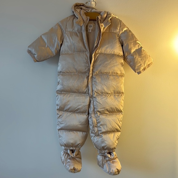 Cozy Tan Puffer Snowsuit with Hood - Picture 1 of 4